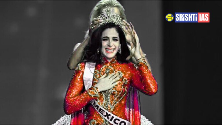Fatima Bosch on stage receiving the Miss Universe 2025 crown in Thailand.