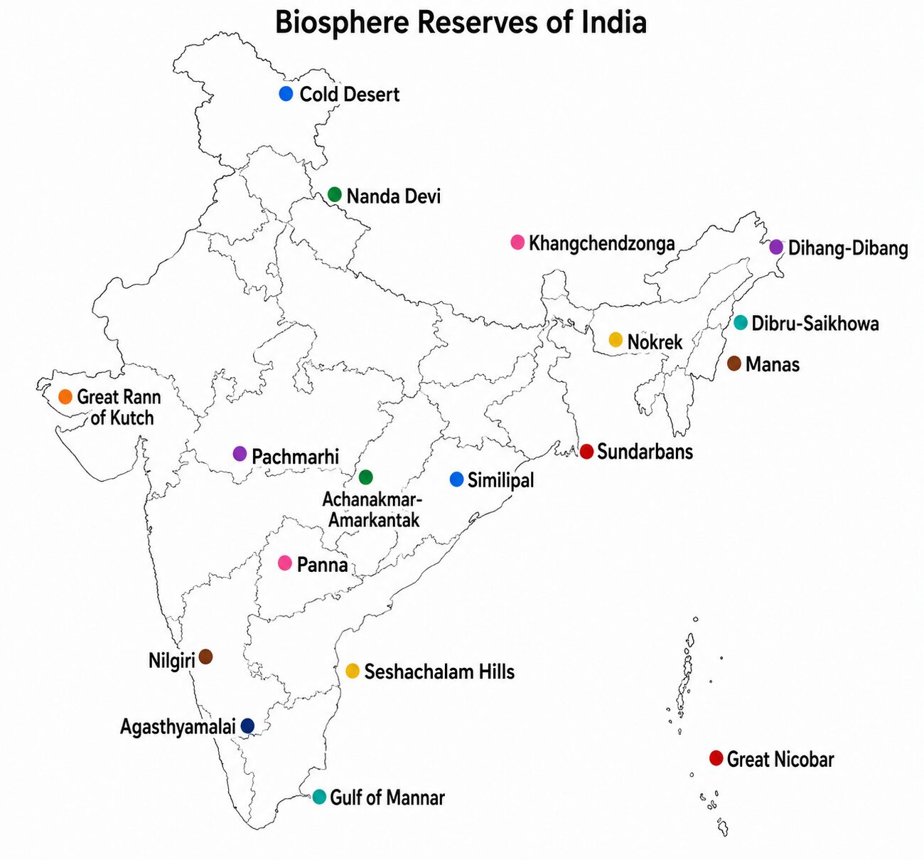 Biosphere reserves of India Map
