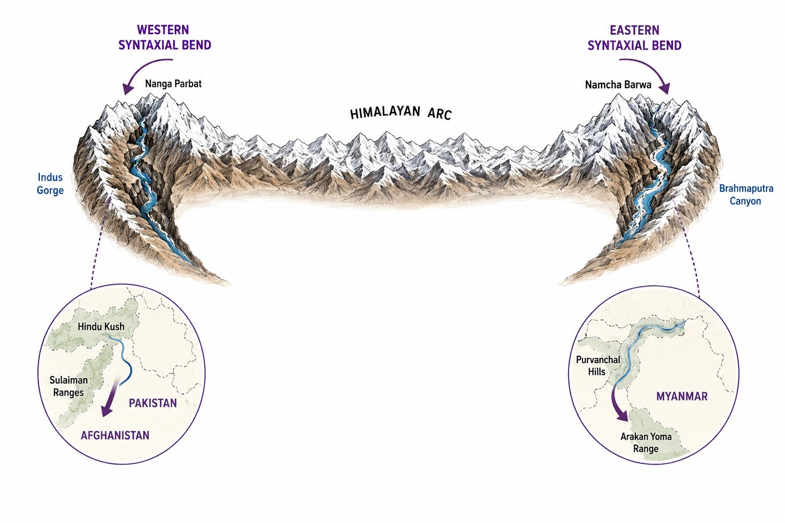 Himalayan arc and syntaxial bends diagram